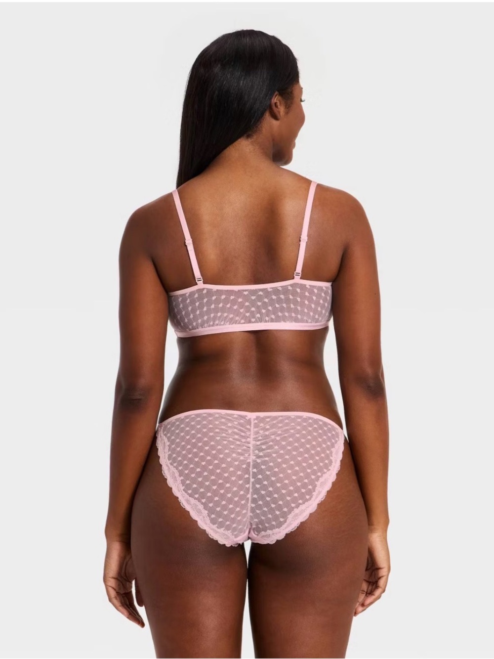 Lace Ruffle Bralette & Bikini Set - Pink - Picture 2 of 3